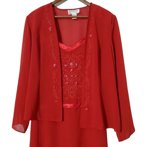 Tally Taylor Red Sheath Dress Size 12 Church Formal Beaded Sleeveless Womens - Picture 2 of 14